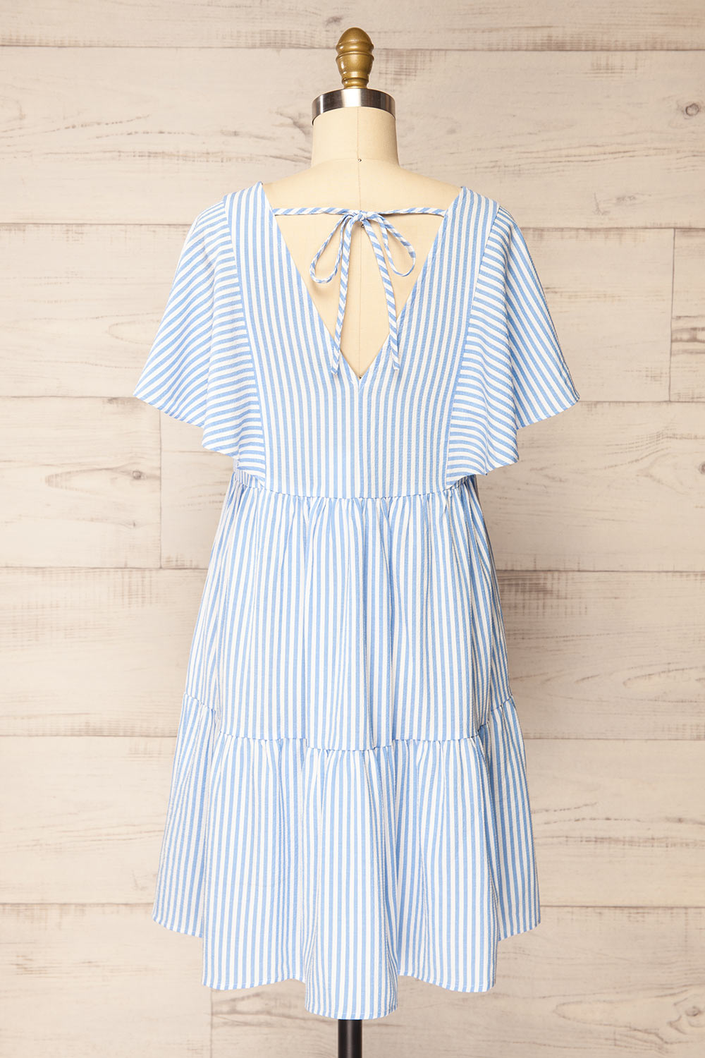 Vika Blue Striped Short Dress w/ Short Sleeves | La petite garçonne back view
