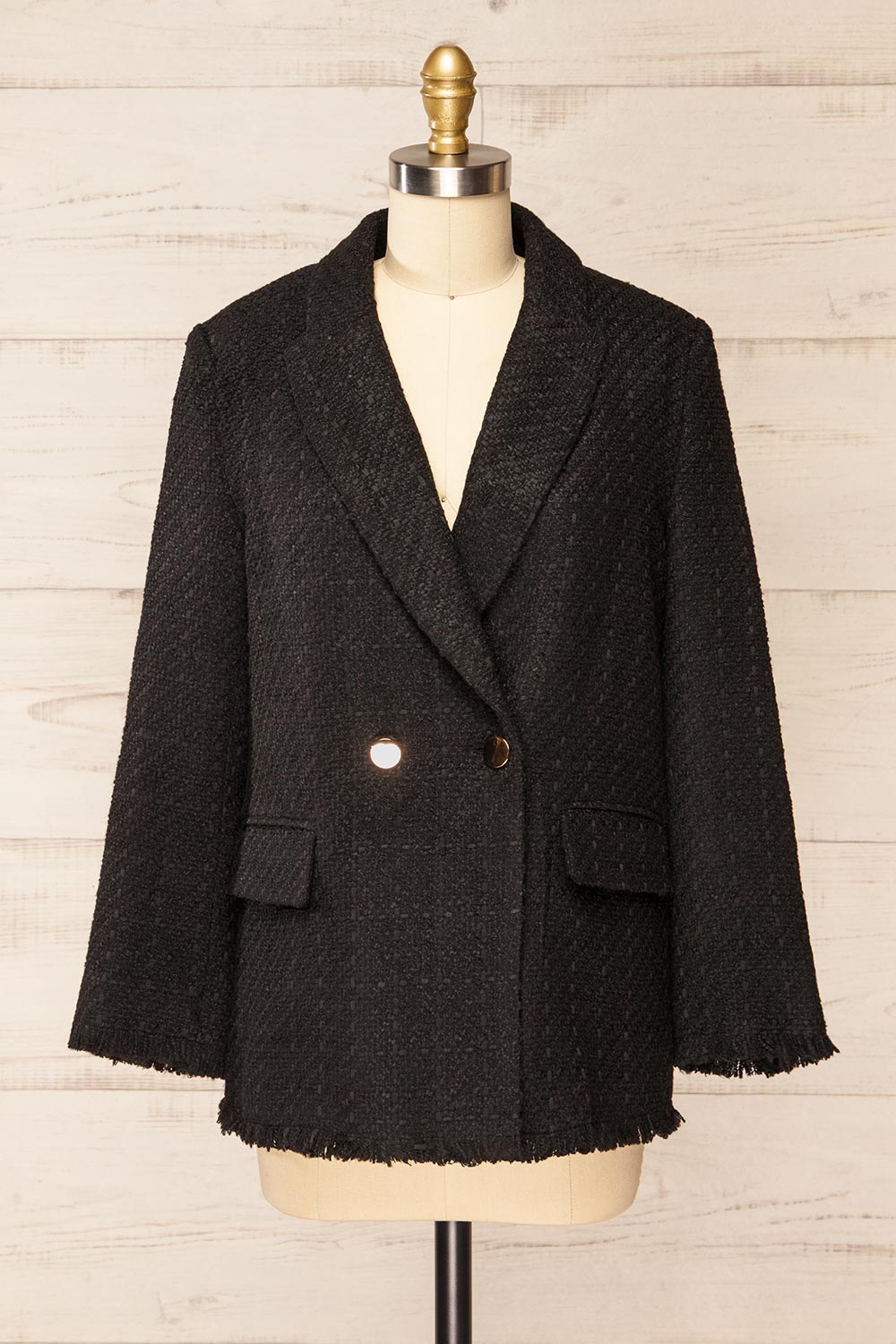 Viltrum Black Tweed Blazer w/ Gold Buttons | La petite garçonne front view