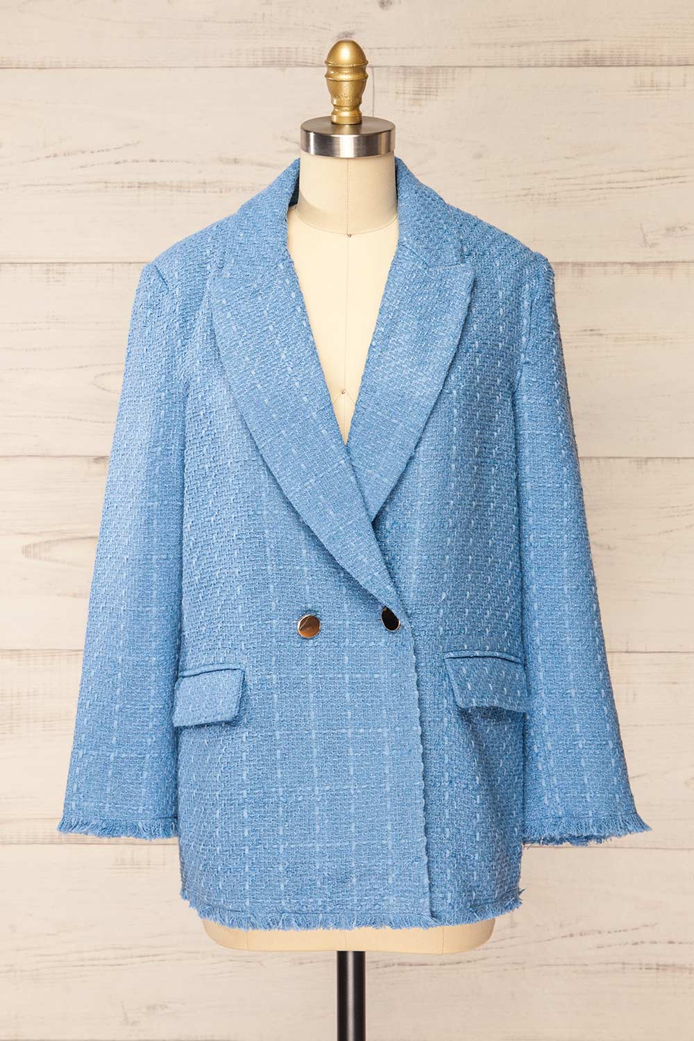 Viltrum Blue Tweed Blazer w/ Gold Buttons | La petite garçonne front view