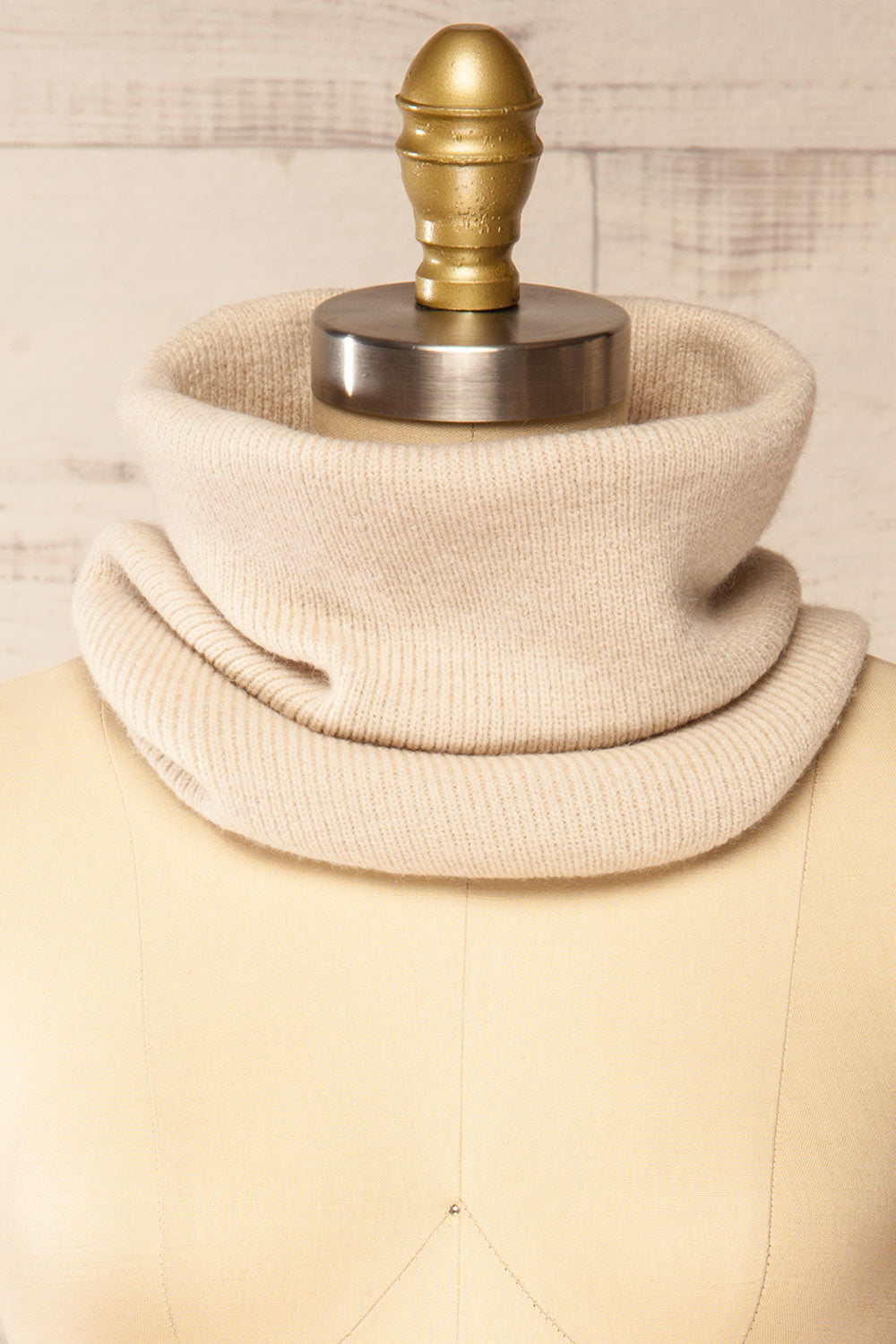 Vinales Beige Soft Rib Knit Tube Scarf | La petite garçonne front close-up