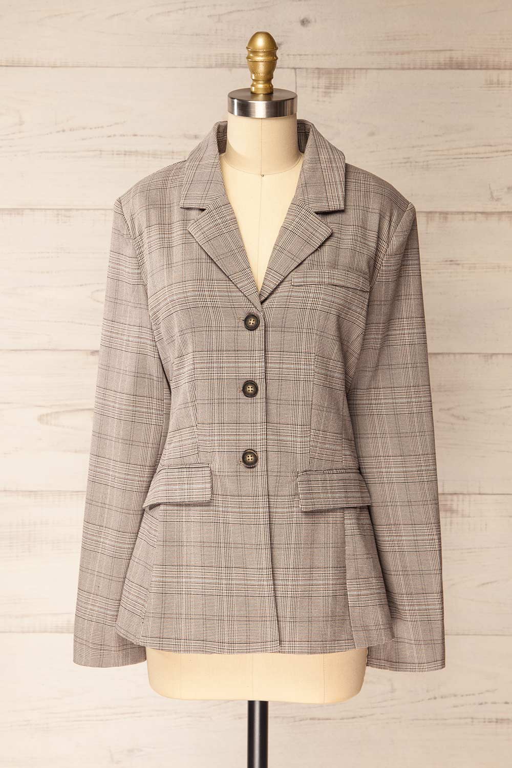 Vinette Grey Plaid Long Sleeve Blazer | La petite garçonne front view