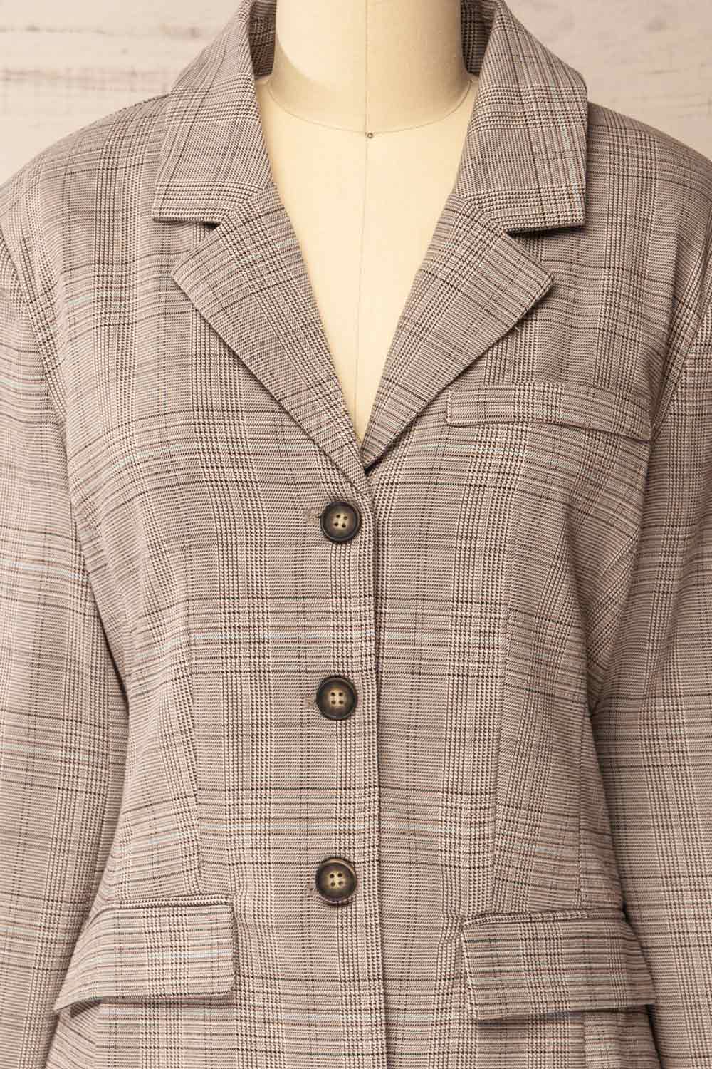 Vinette Grey Plaid Long Sleeve Blazer | La petite garçonne front