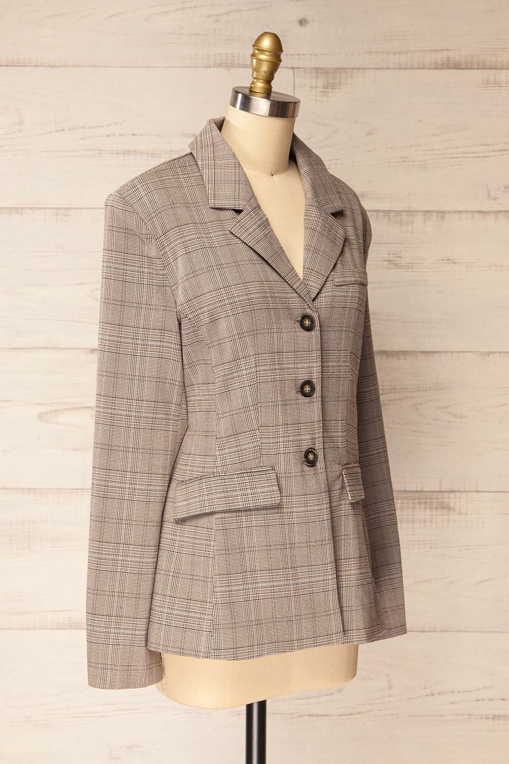 Vinette Grey Plaid Long Sleeve Blazer | La petite garçonne side view