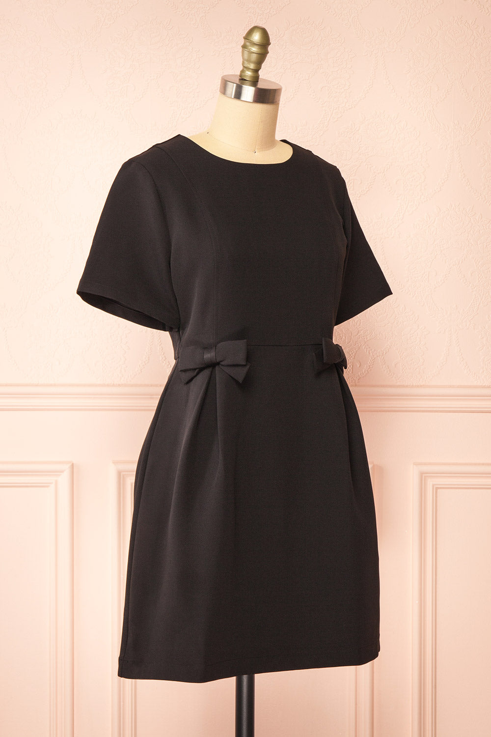 Vinisha Short Black Dress w/ Bows | Boutique 1861 side view