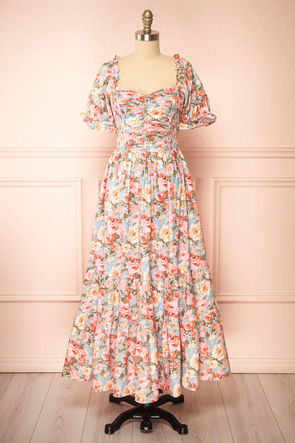 Vintiji Long Floral Dress w/ Ruched Bust Boutique 1861