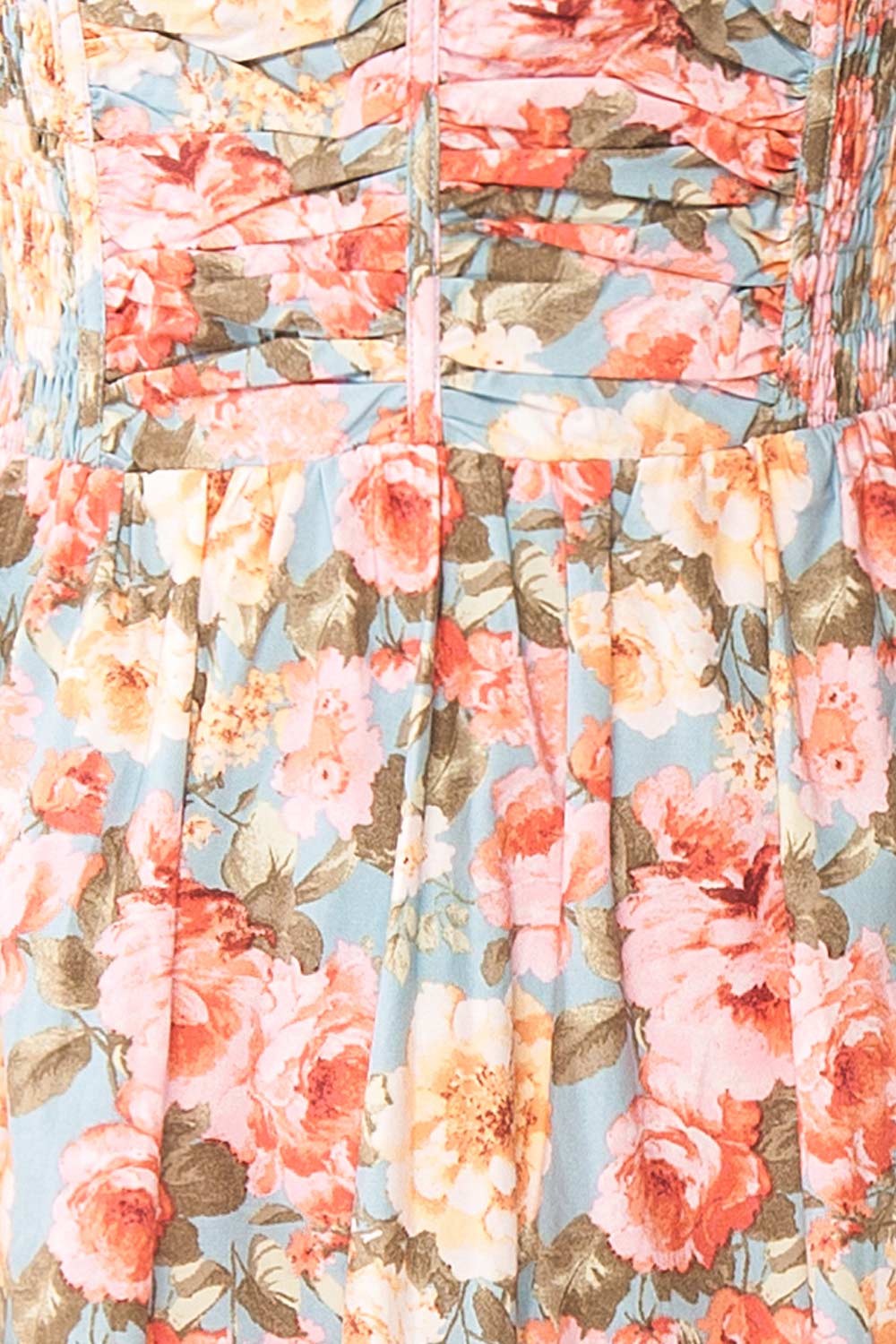 Vintiji Long Floral Dress w/ Ruched Top | Boutique 1861 fabric