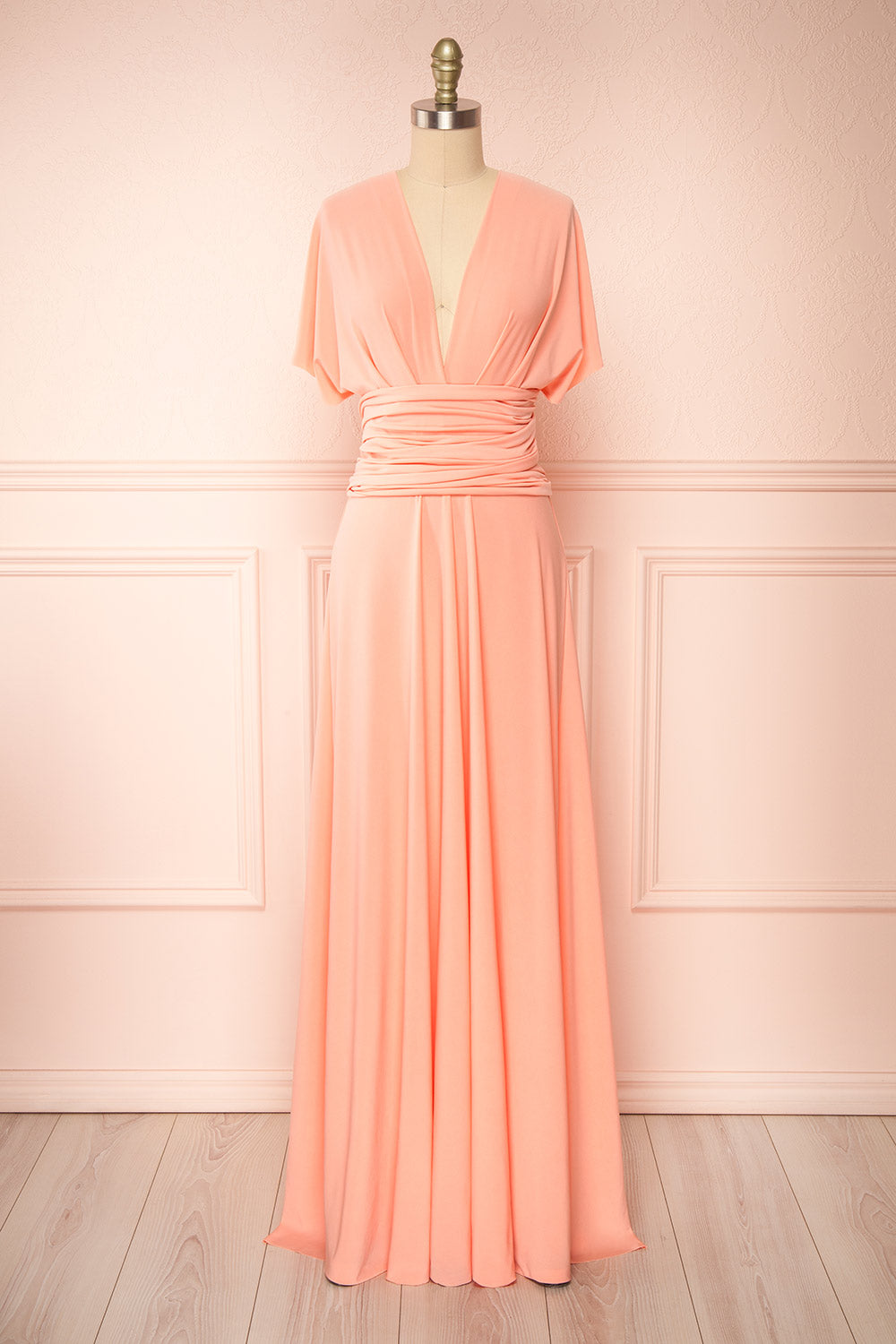 Violaine Coral Convertible Maxi Dress | Boutique 1861 front view