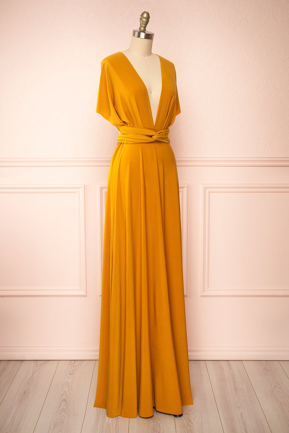 Violaine Mustard Convertible Maxi Dress | Boutique 1861 side view