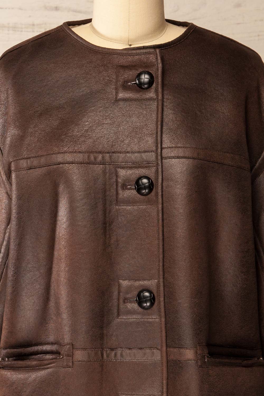 Vista Reversible Faux Leather Loose Jacket | La petite garçonne leather side close-up