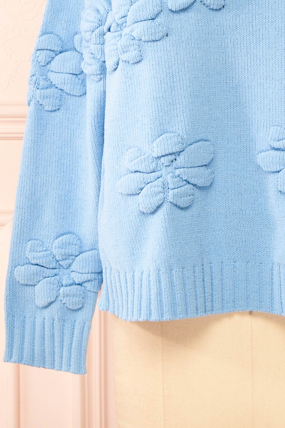 Vitis Blue Sweater w/ 3D Floral Embroidery | Boutique 1861 bottom