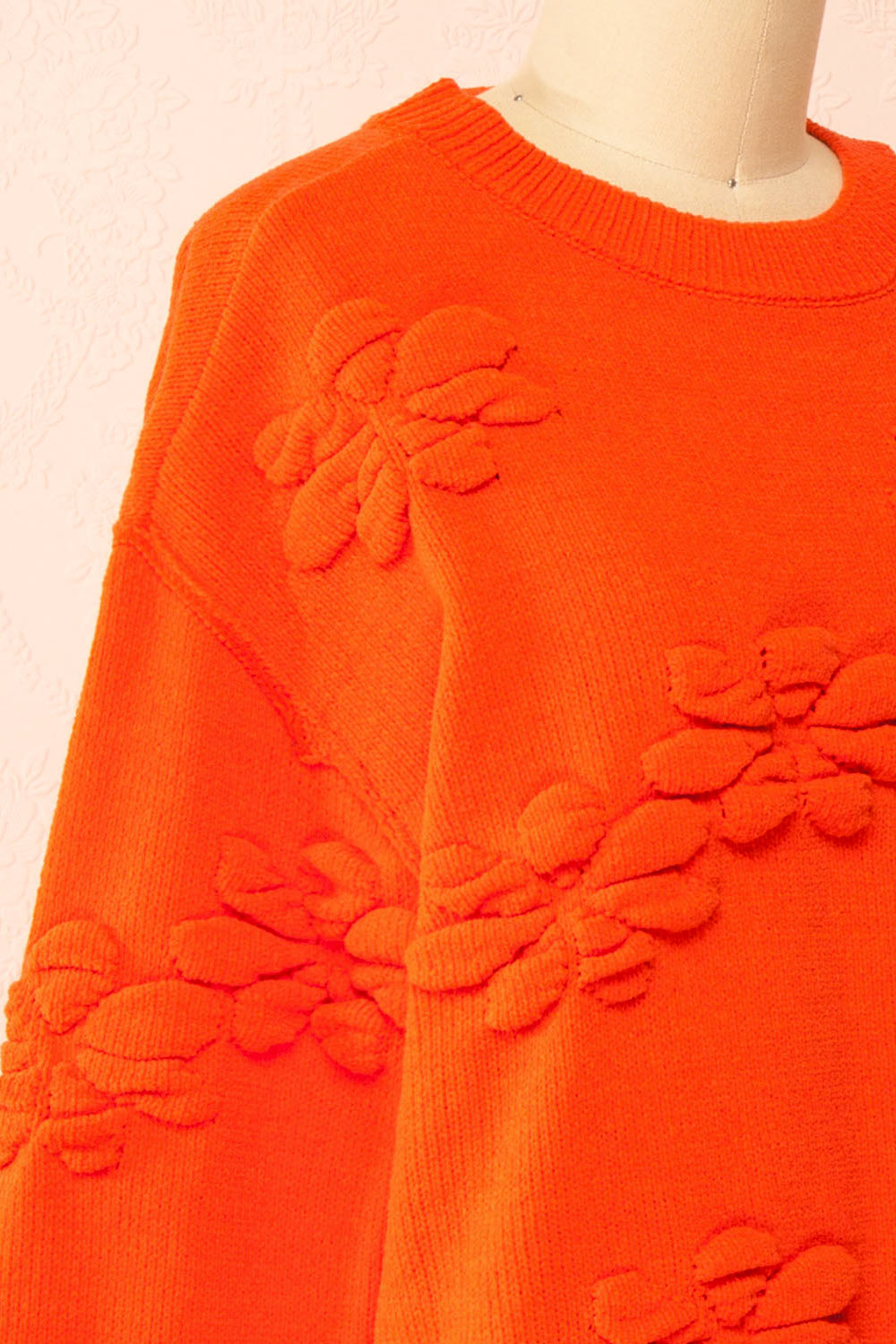 Vitis Orange Sweater w/ 3D Floral Embroidery | Boutique 1861 side view