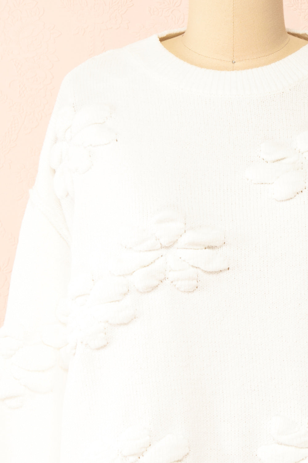 Vitis White Sweater w/ 3D Floral Embroidery | Boutique 1861 front