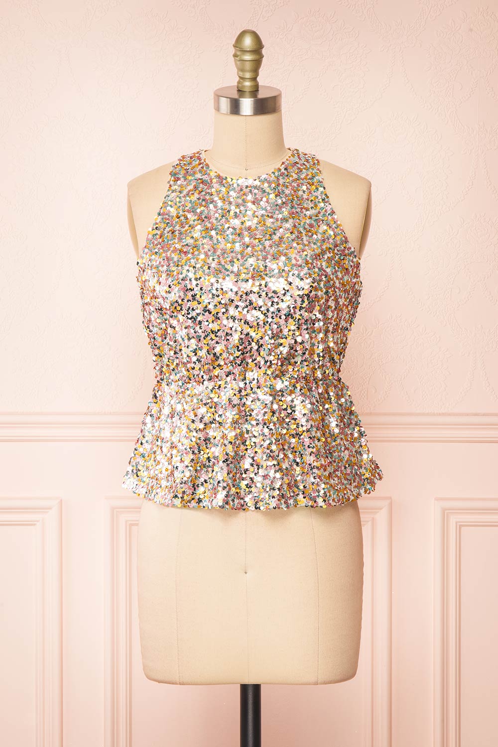 Vivenda Pastel Sequin Sleeveless Top | Boutique 1861 front view