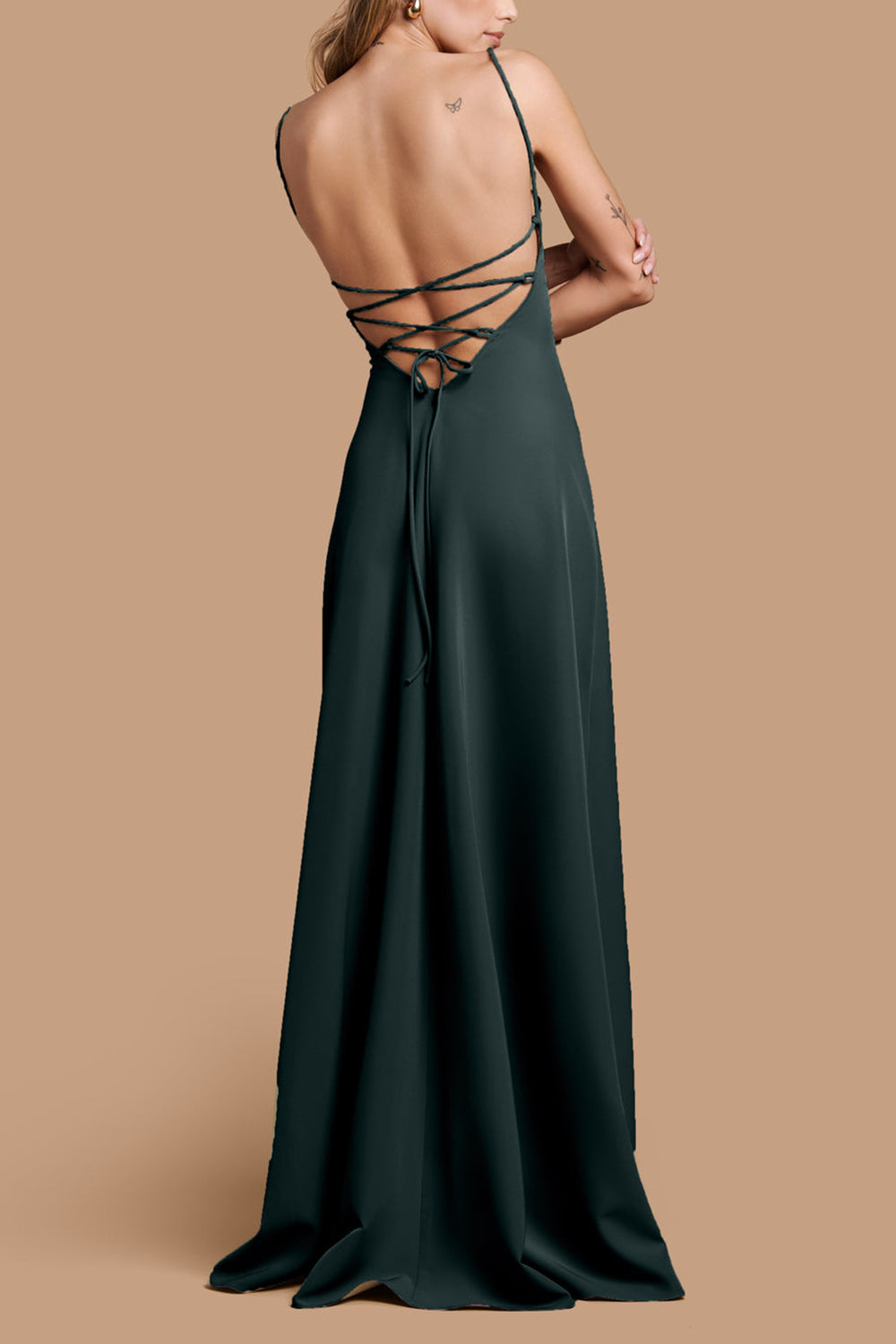 Vivina Green A-line Maxi Dress w/ Open Back | Boutique 1861 back mode