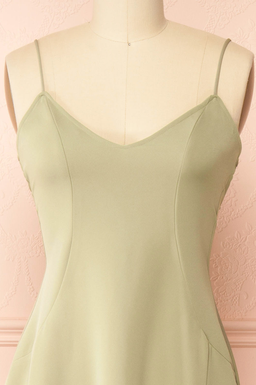 Vivina Sage A-line Maxi Dress w/ Open Back | Boutique 1861 front