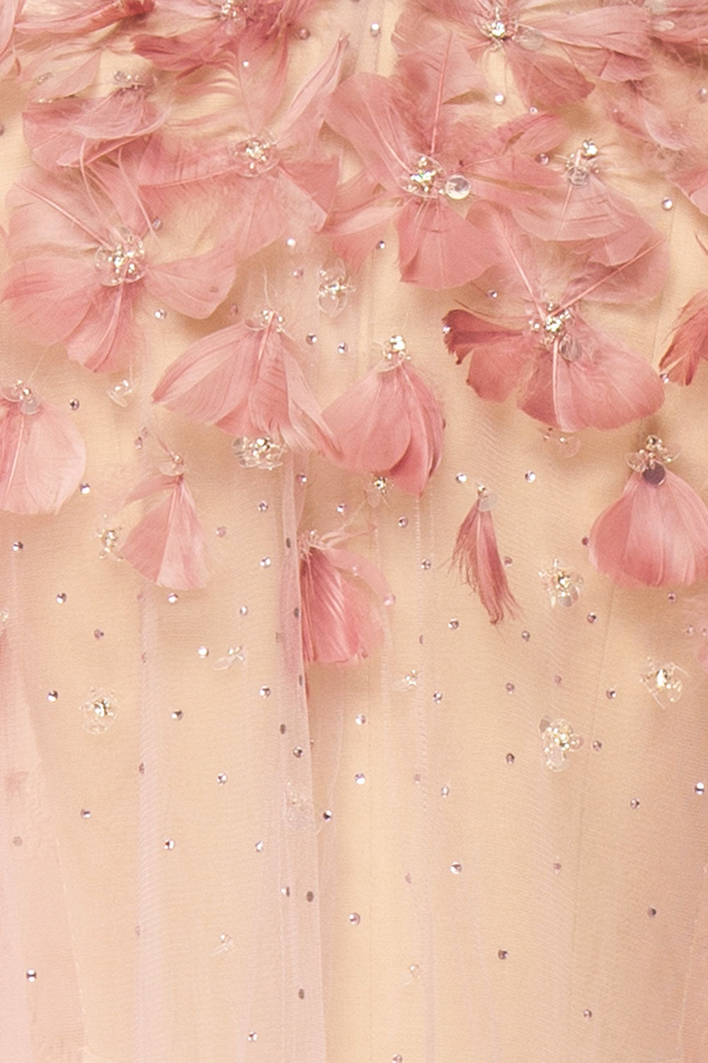 Volina Mauve Floral Embroidered Tulle Cape with Feathers | Boudoir 1861 fabric