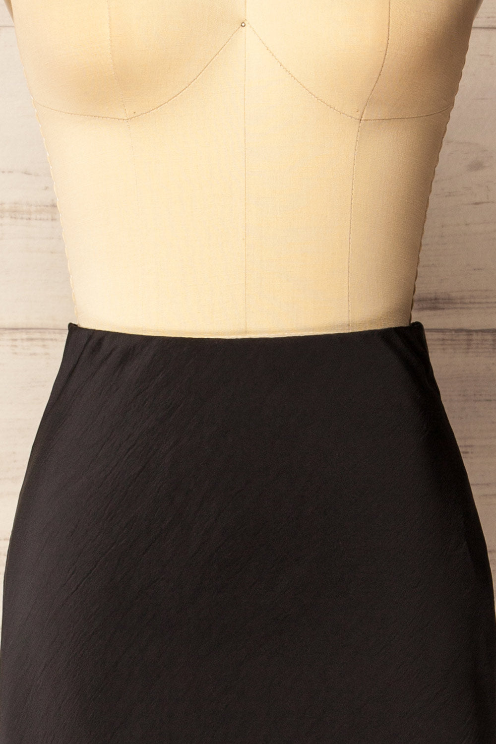 Vrako Black Midi Satin Skirt with Lace | La petite garçonne front