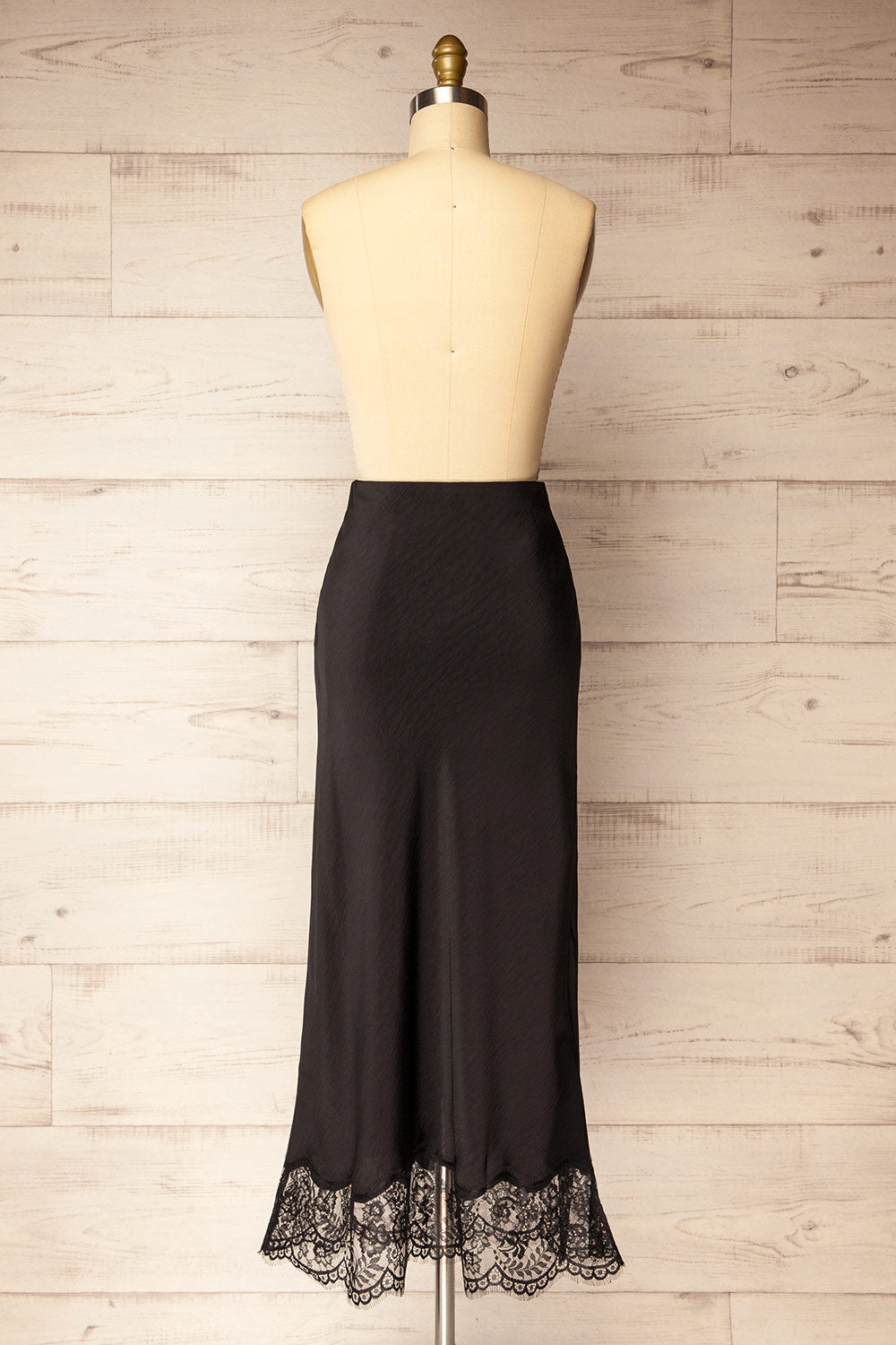 Vrako Black Midi Satin Skirt with Lace | La petite garçonne back model