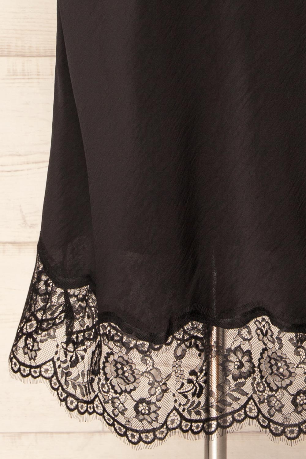 Vrako Black Midi Satin Skirt with Lace | La petite garçonne bottome