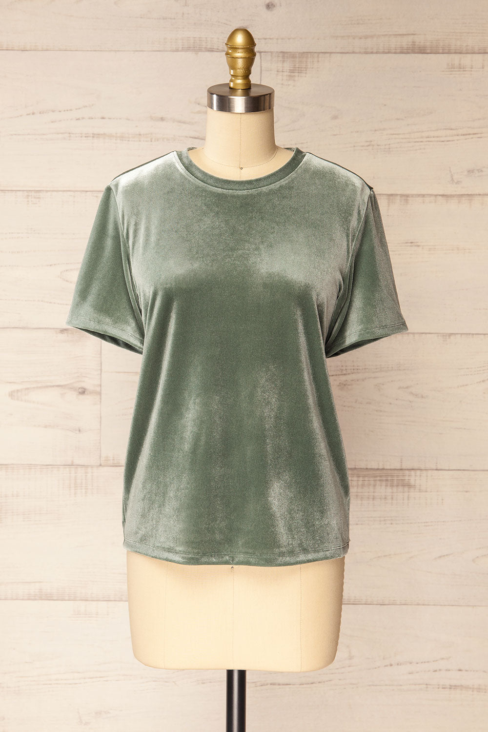 Walsall Sage Velvet T-Shirt | La petite garçonne front view