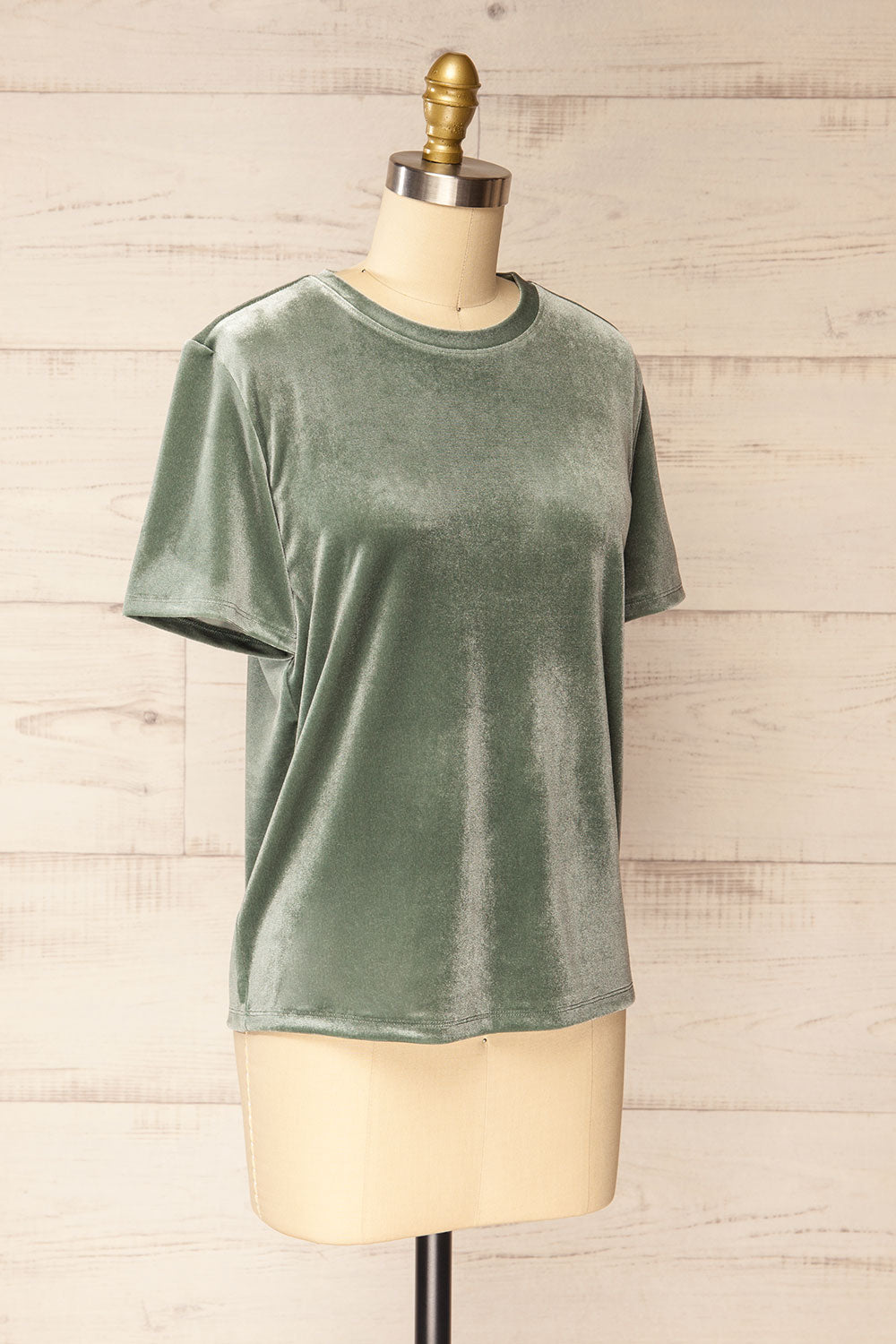 Walsall Sage Velvet T-Shirt | La petite garçonne side view