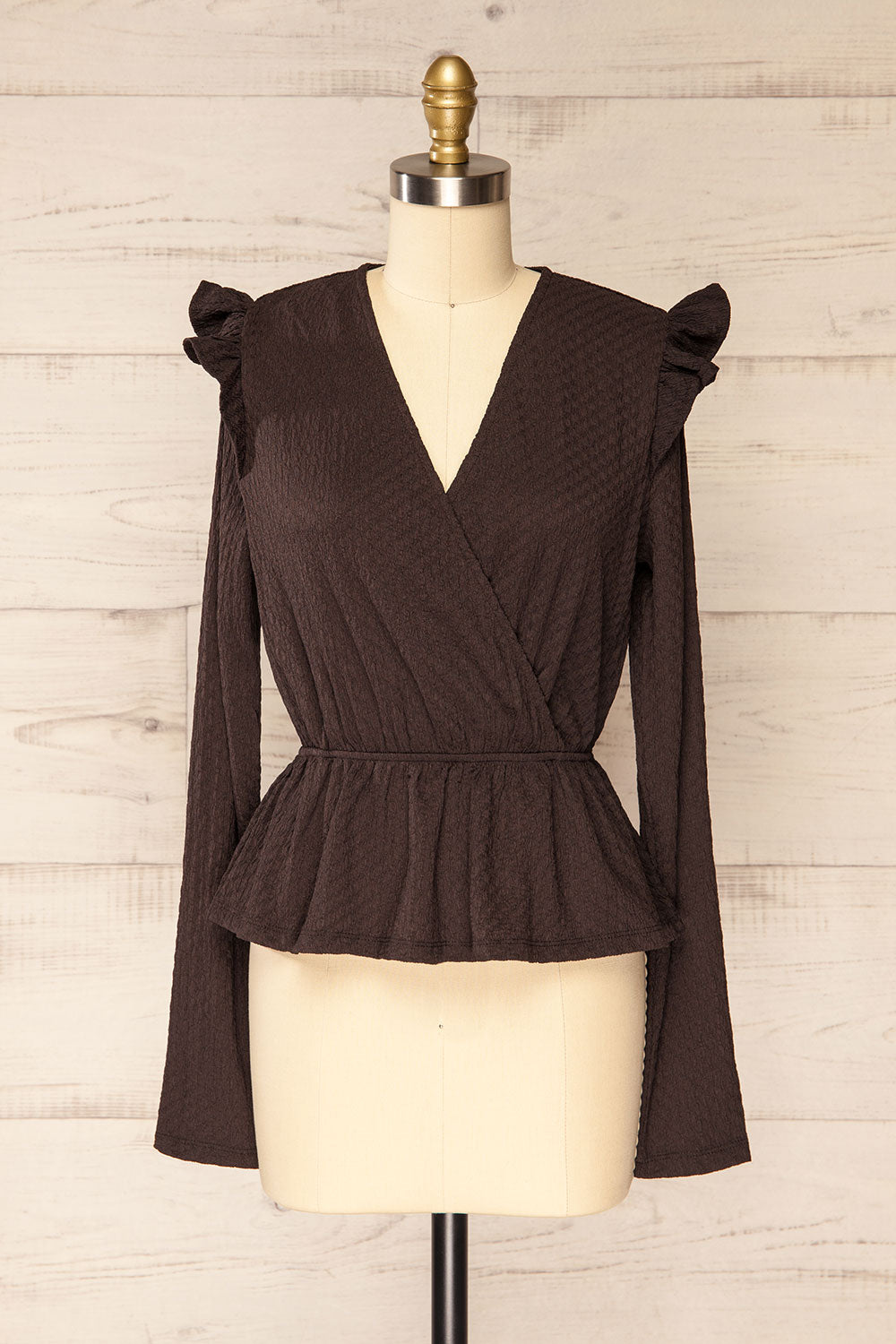 Warkgal Black V-Neck Top w/ Long Sleeves | La petite garçonne front view