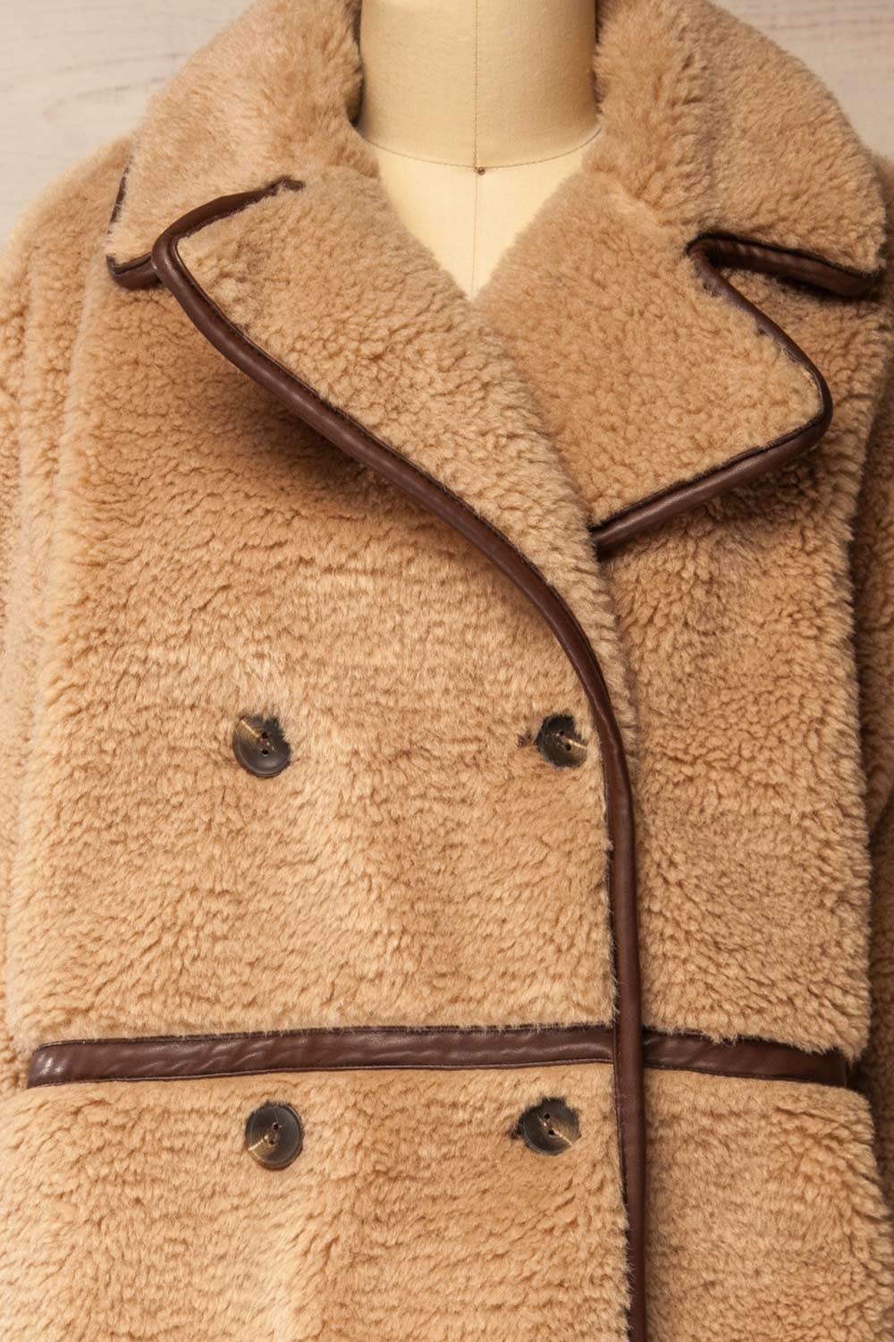 Warwick Beige Button-Up Teddy Coat | La petite garçonne front