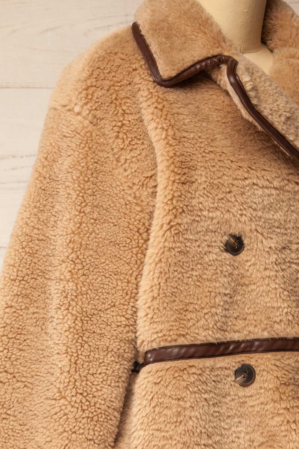 Warwick Beige Button-Up Teddy Coat | La petite garçonne side view