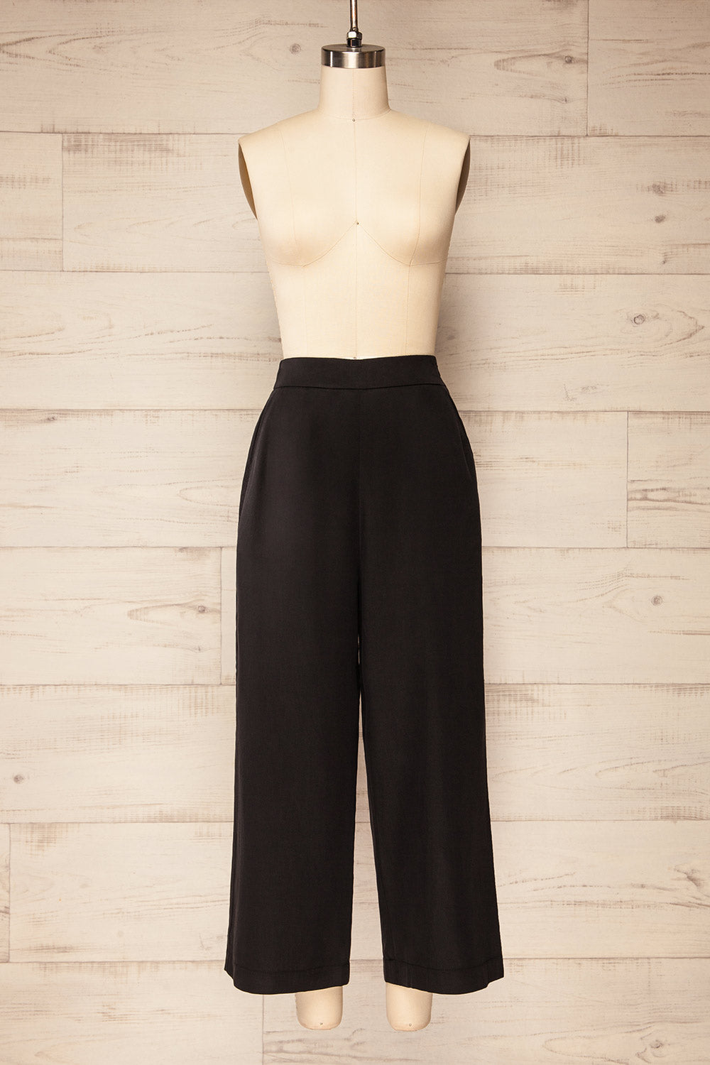 Waterville Cropped Black Wide-Leg Pants | La petite garçonne front view
