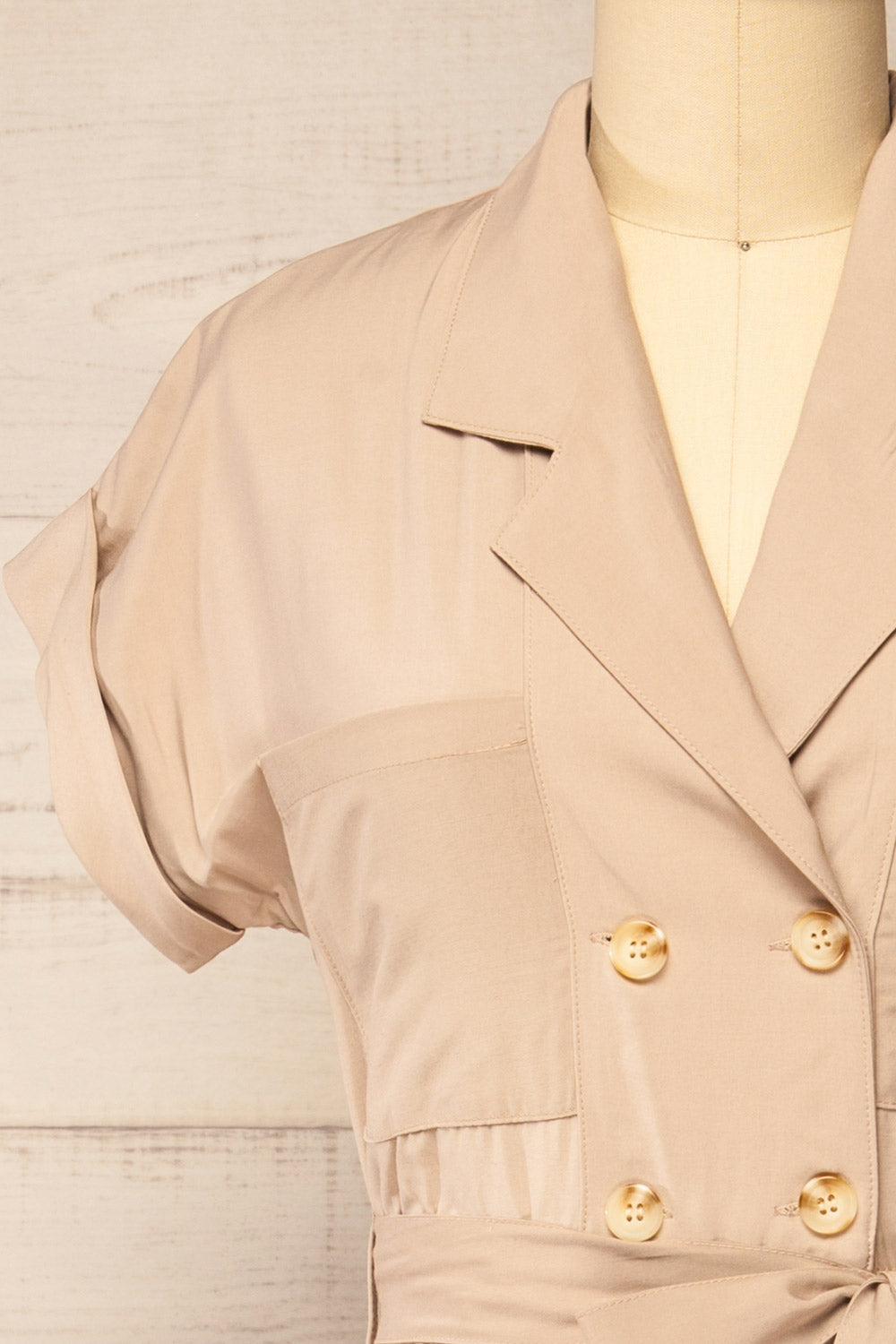 Waverly Beige Double-Breasted Dress w/ Tie Belt | La petite garçonne front