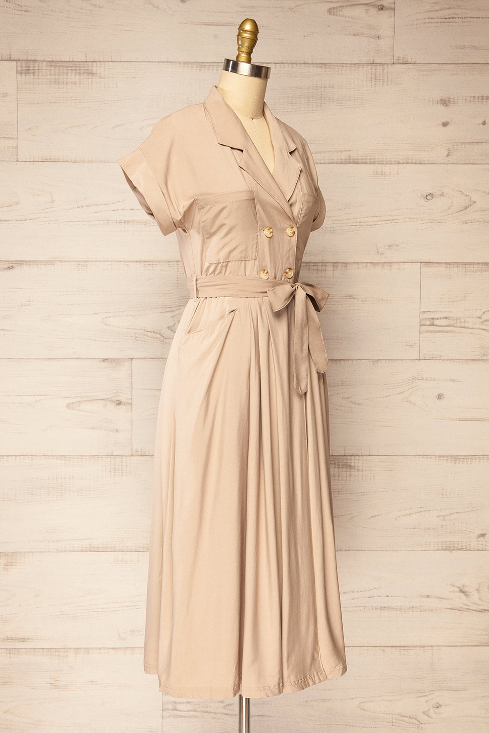 Waverly Beige Double-Breasted Dress w/ Tie Belt | La petite garçonne side view