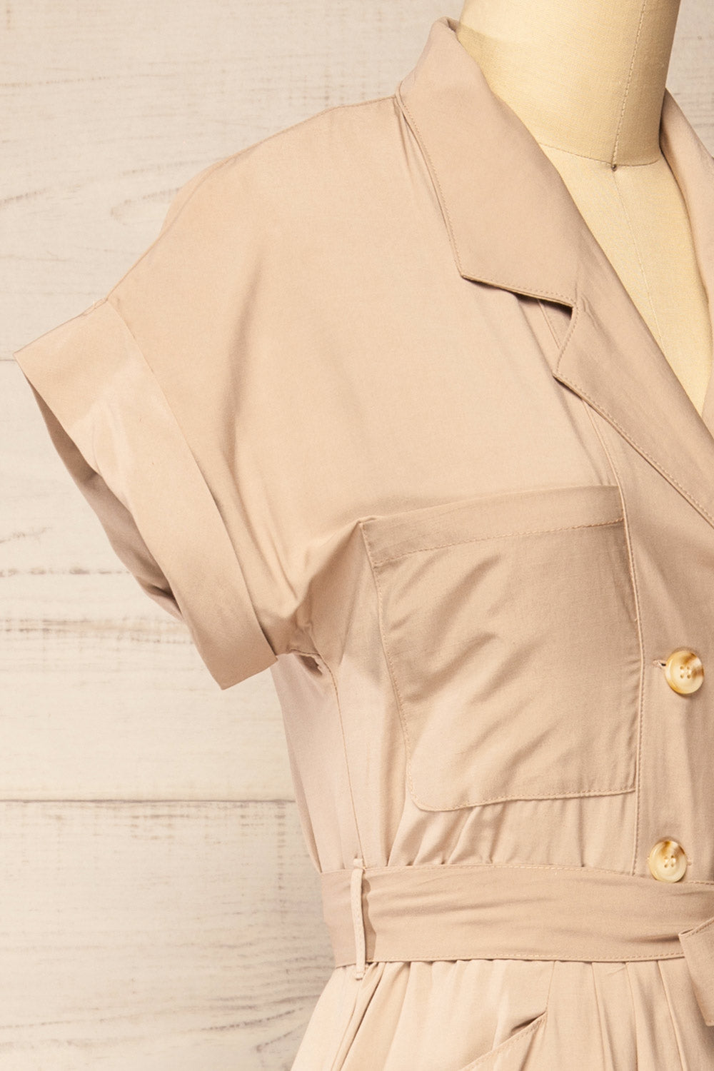 Waverly Beige Double-Breasted Dress w/ Tie Belt | La petite garçonne side