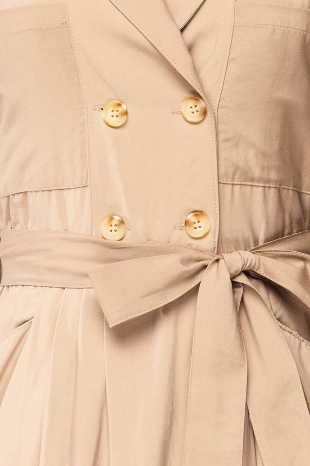 Waverly Beige Double-Breasted Dress w/ Tie Belt | La petite garçonne fabric