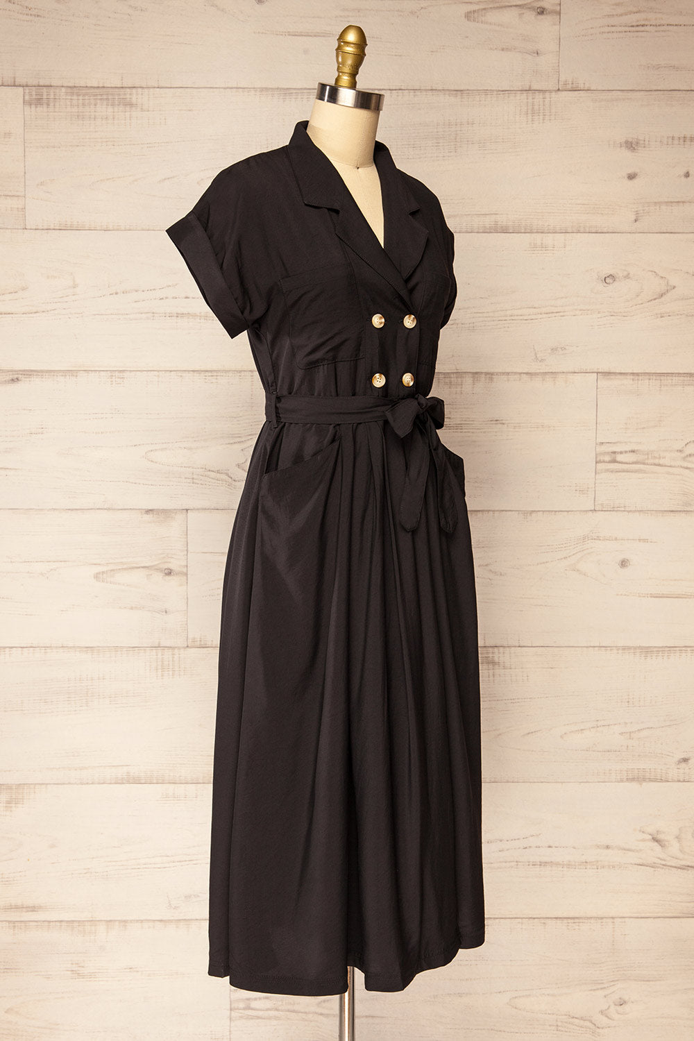 Waverly Black Double-Breasted Dress w/ Tie Belt | La petite garçonne  side view