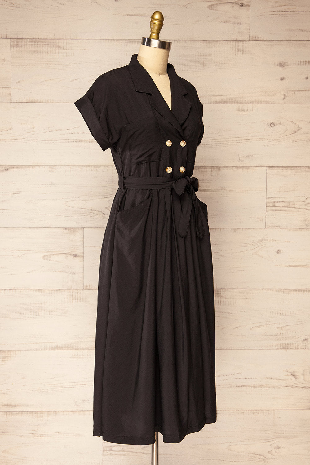 Waverly Black Double-Breasted Dress w/ Tie Belt | La petite garçonne side view