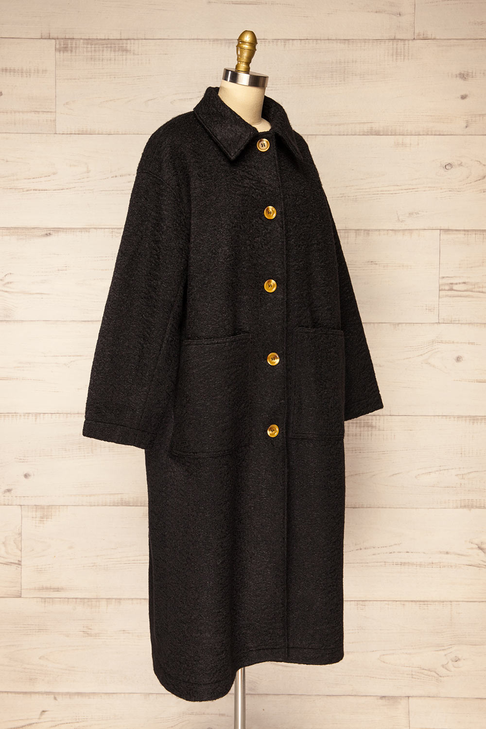 Wayward Black Long Coat w/ Large Pockets | La petite garçonne side view