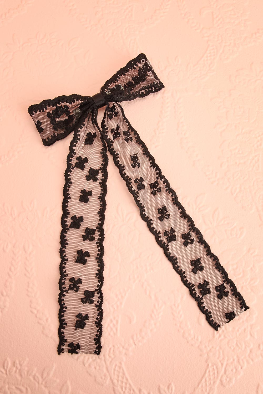 Wednesday Black Lacy Bow Hair Clip | Boutique 1861 front