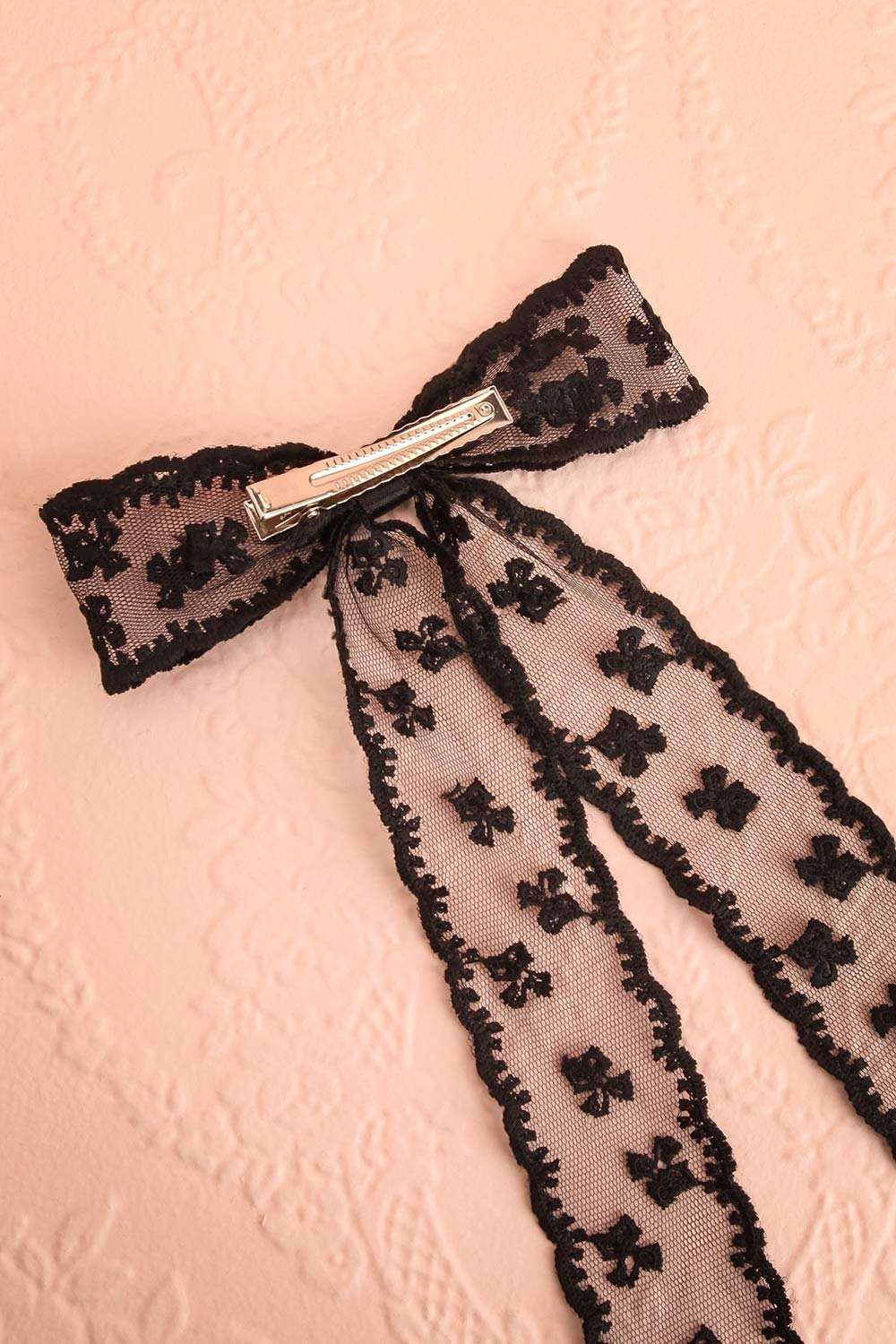 Wednesday Black Lacy Bow Hair Clip | Boutique 1861 back view