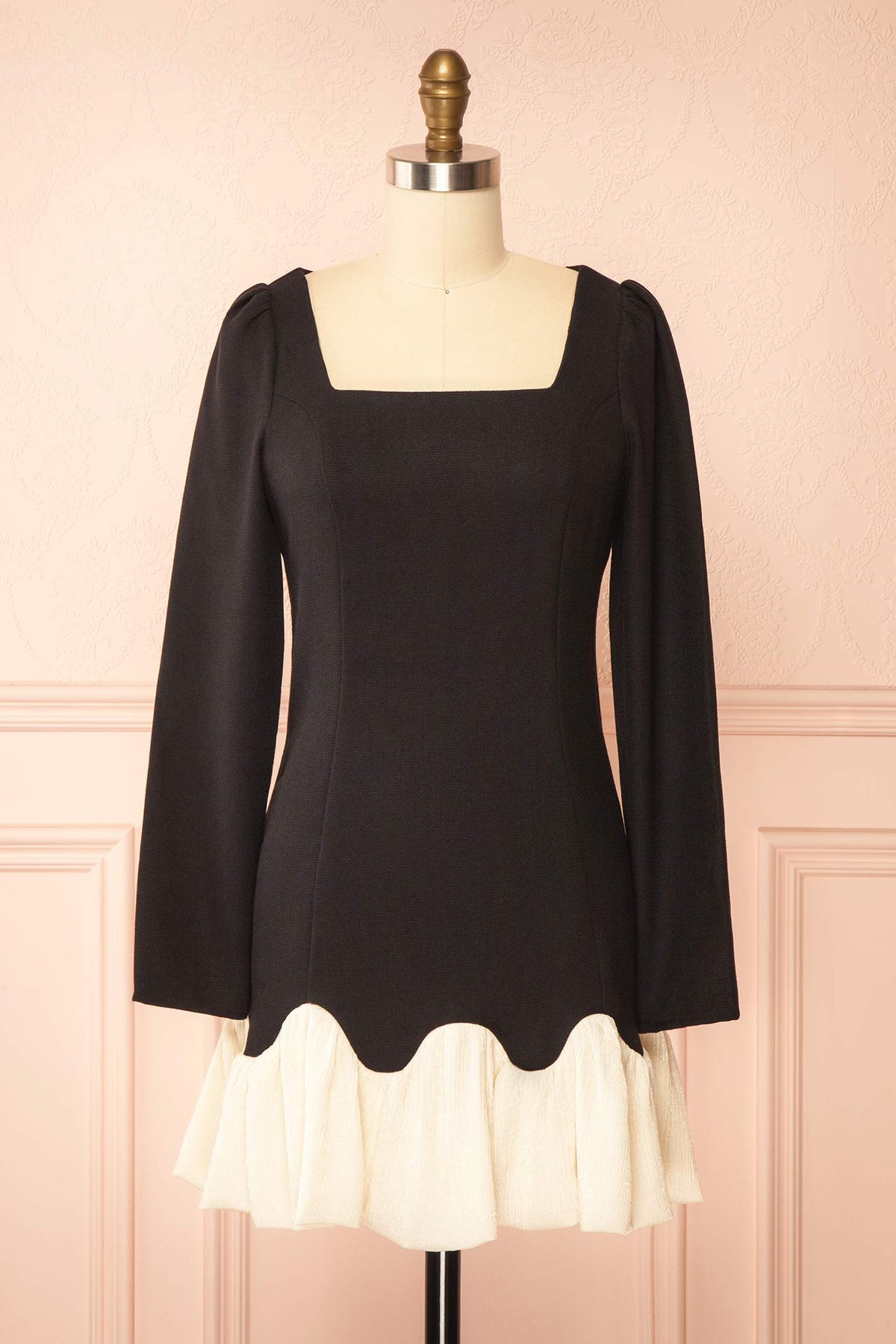 front view of Wilima Black Short Dress with Bubble Skirt at Boutique 1861