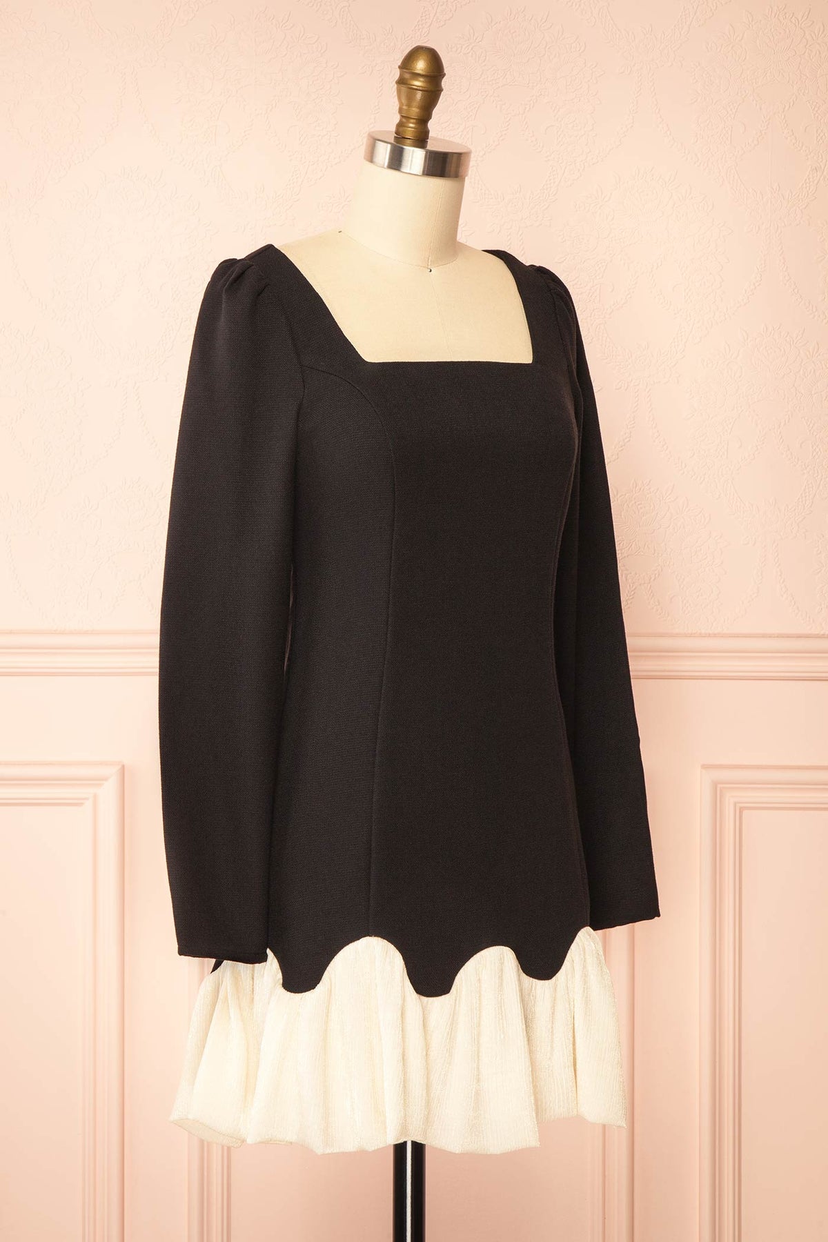 Side view of Wilima Black Short Dress with Bubble Skirt at Boutique 1861