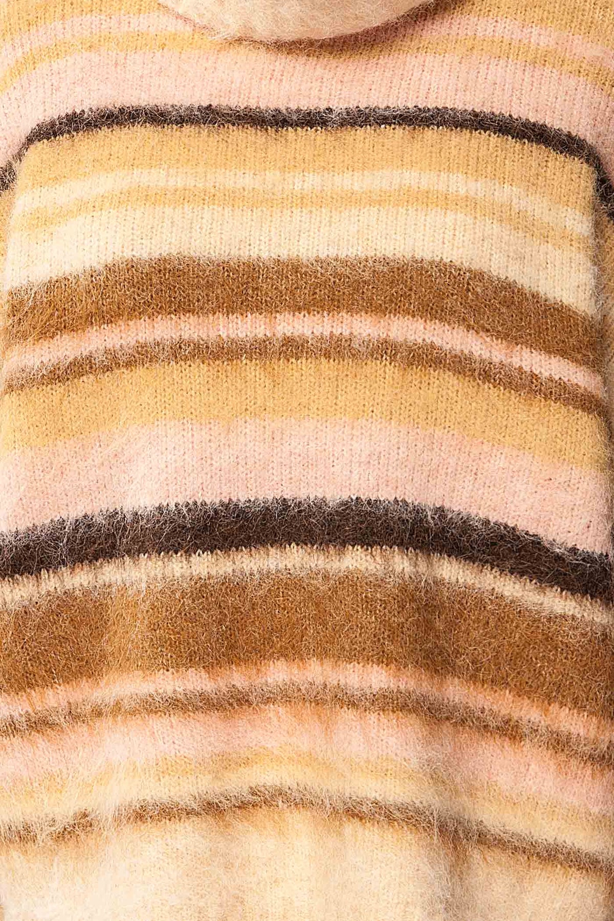fabric view of Winokapa Ivory Striped Fuzzy Turtleneck Oversized Sweater at La petite garçonne