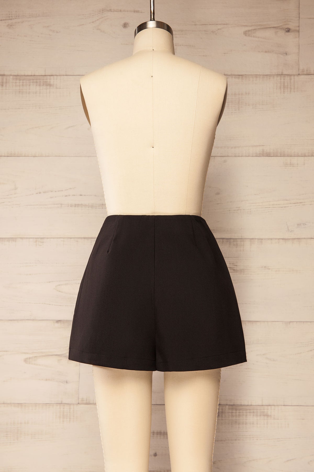 back view of Woburn Black High-Waisted Tailored Skort at La petite garçonne