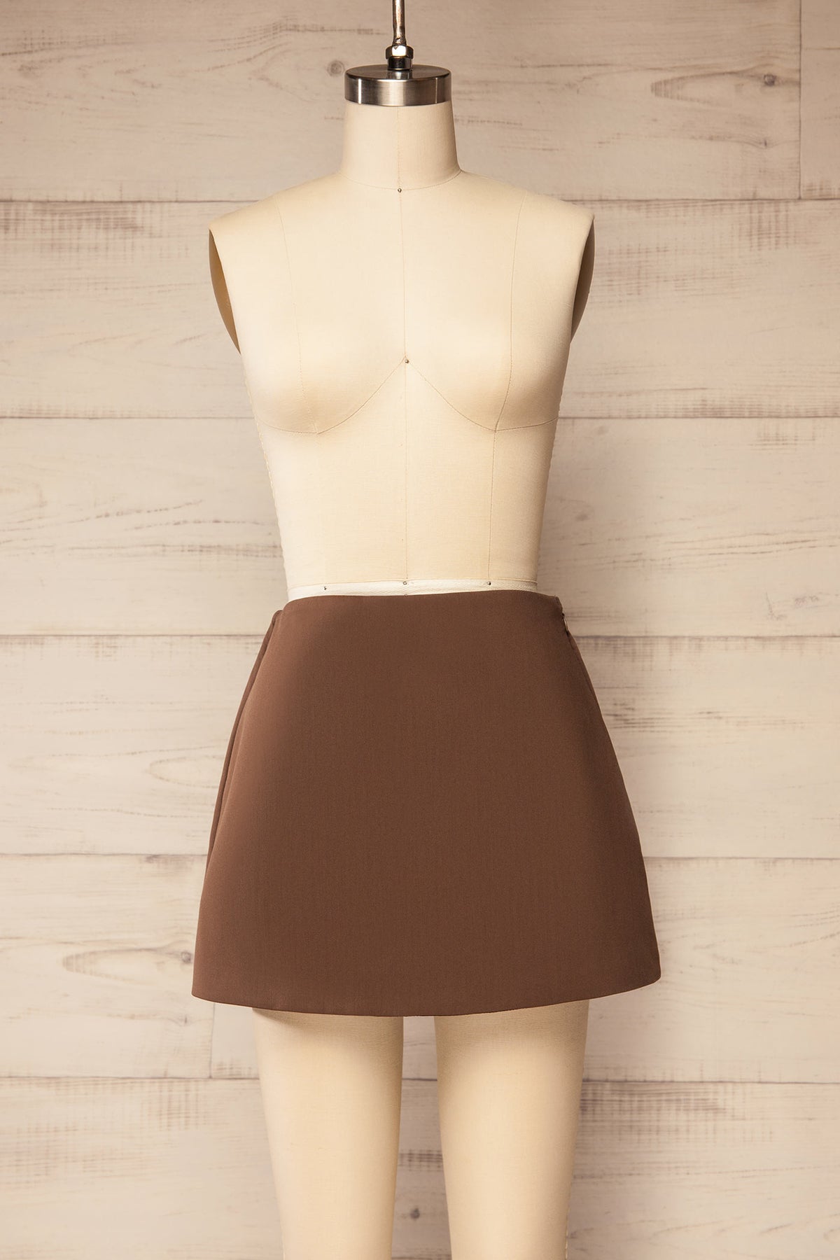 Front view of Woburn Brown High-Waisted Tailored Skort at La petite garçonne