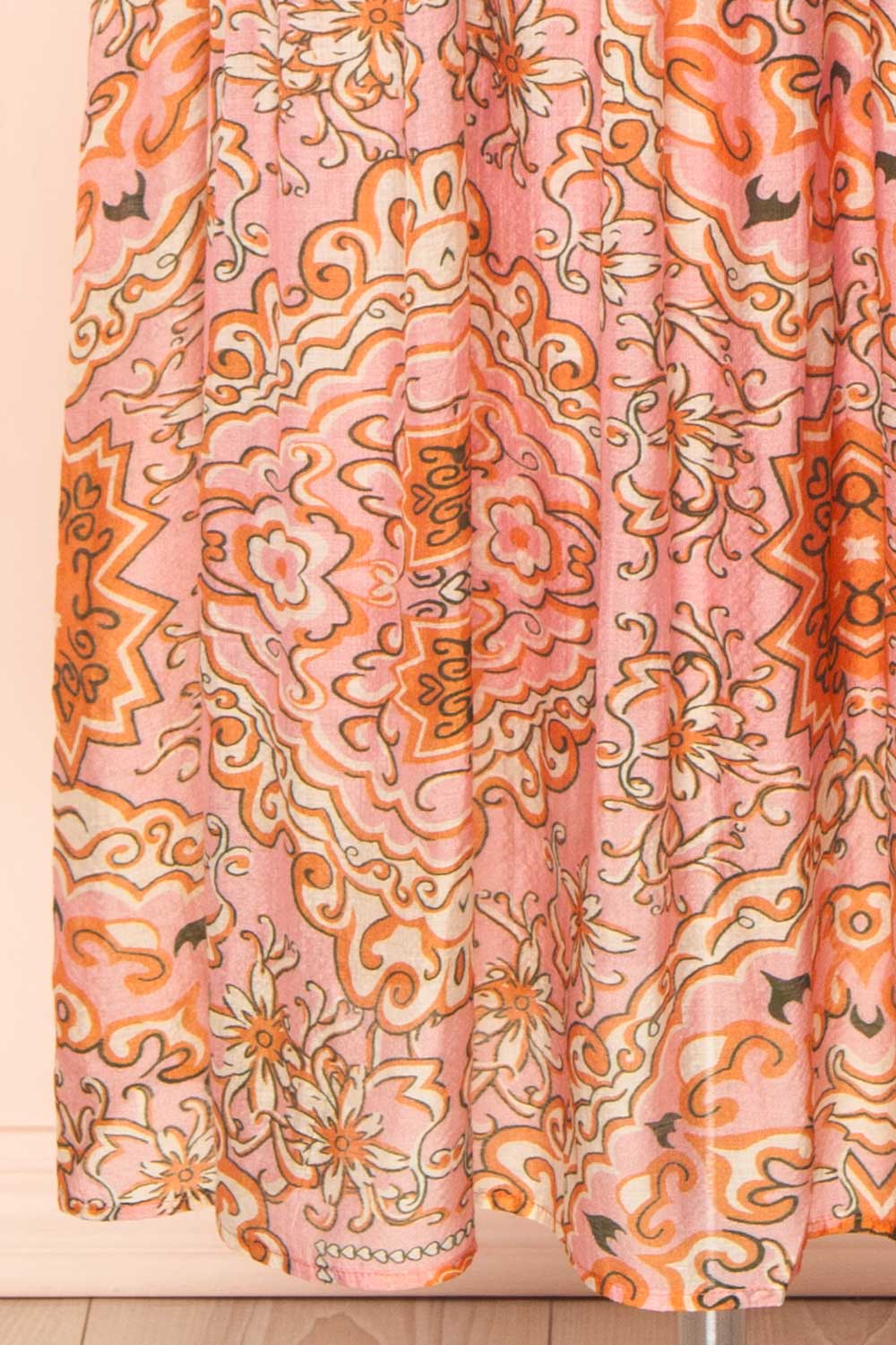 Wydowna Pink Midi Dress w/ Floral Motif | Boutique 1861 bottom