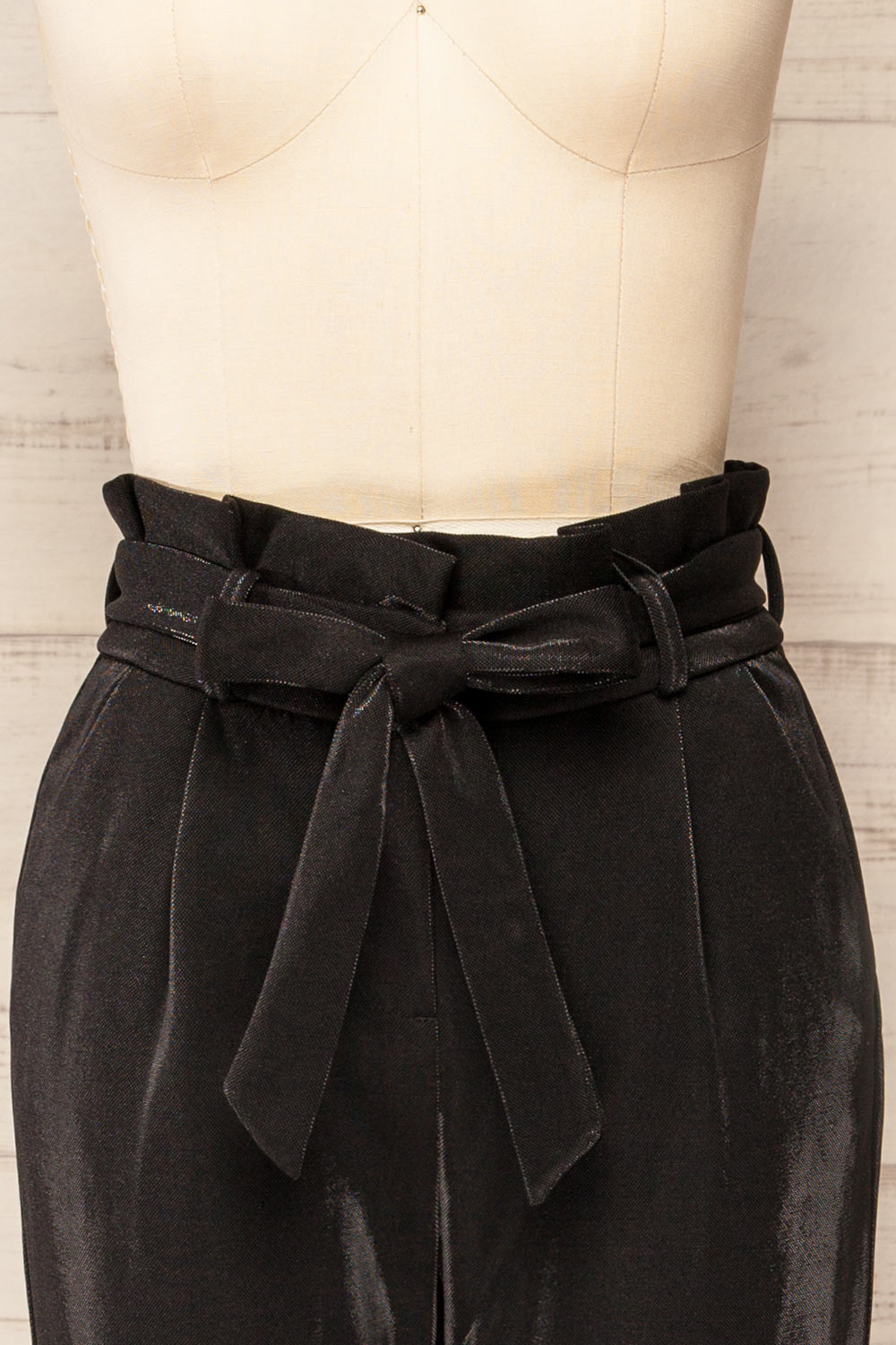 Wytham Black Sparkly Pleated Pants | La petite garçonne front close-up