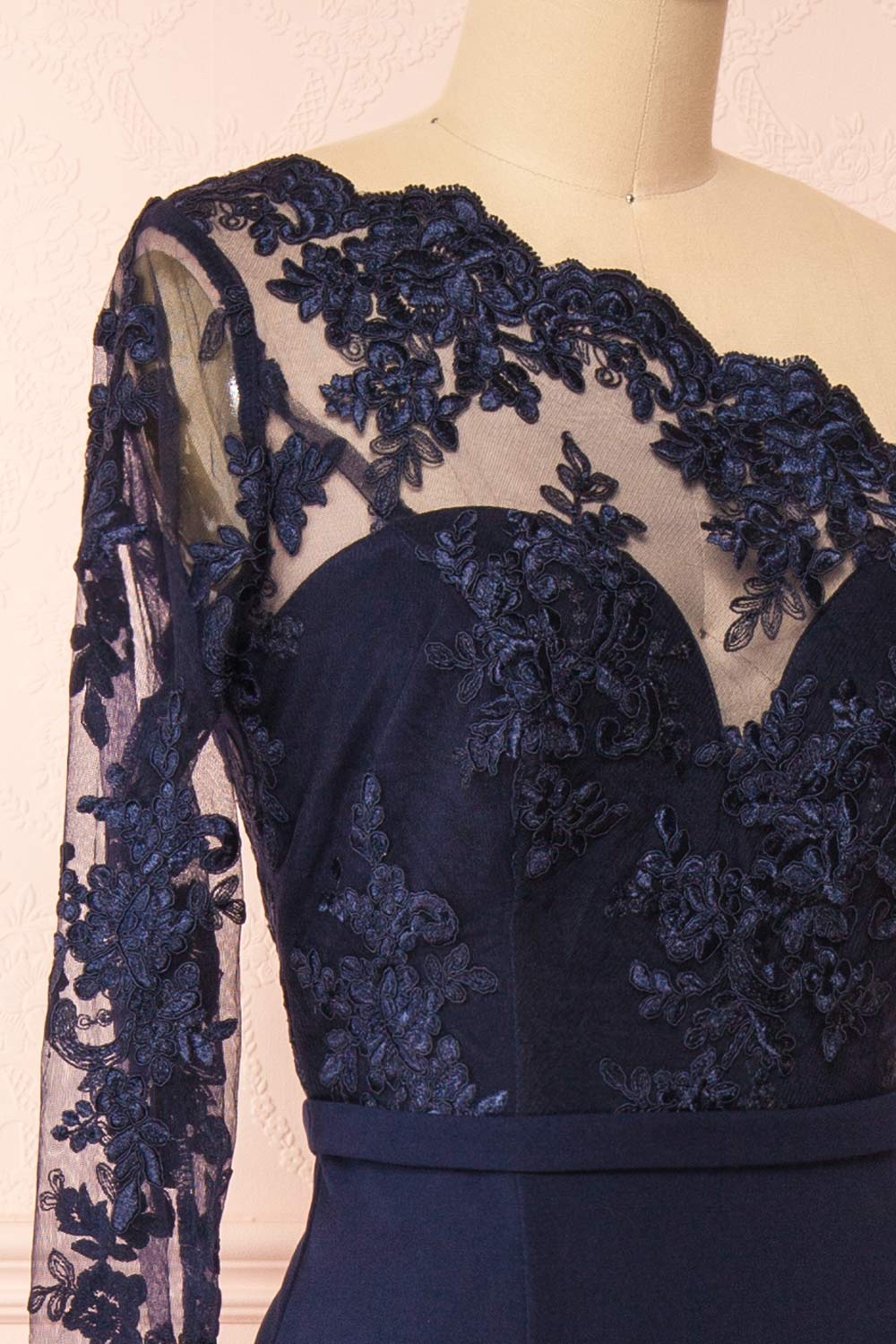 Xylia Navy One Sleeve Maxi Dress | Boutique 1861 side close-up