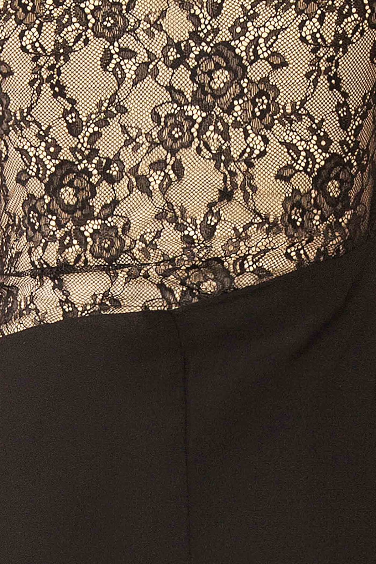 Yandaya | Robe Maxi Noire en Satin et Dentelle