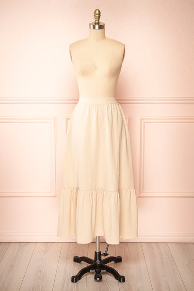 Yanna Beige Waffled Midi Skirt | Boutique 1861 front view