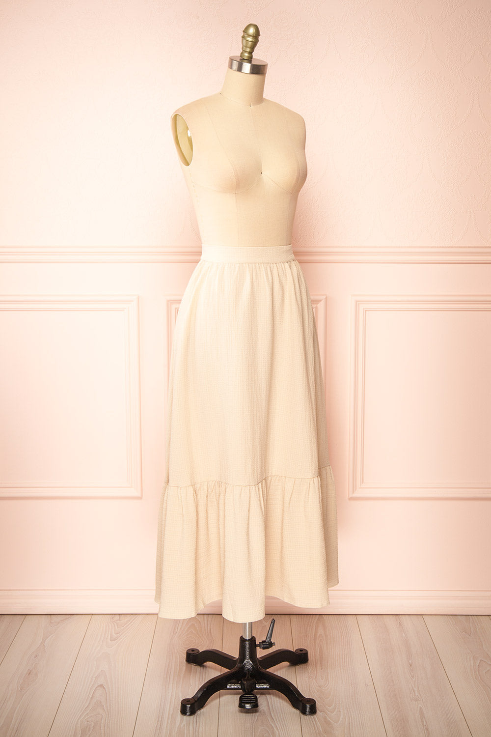 Yanna Beige Waffled Midi Skirt | Boutique 1861 side view