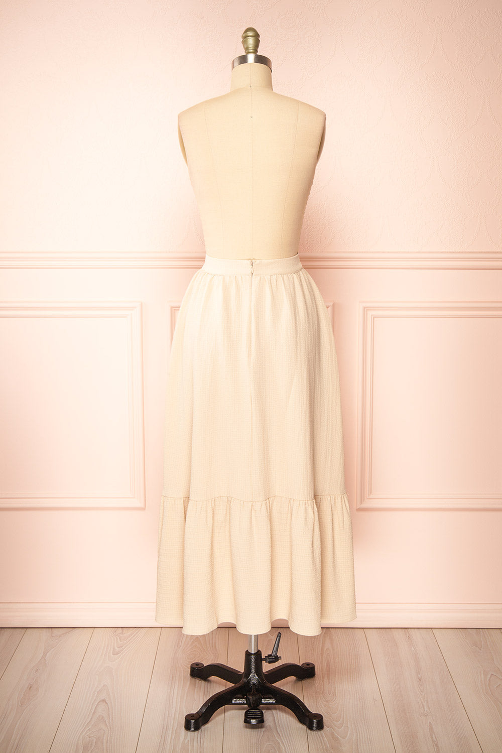 Yanna Beige Waffled Midi Skirt | Boutique 1861 back view